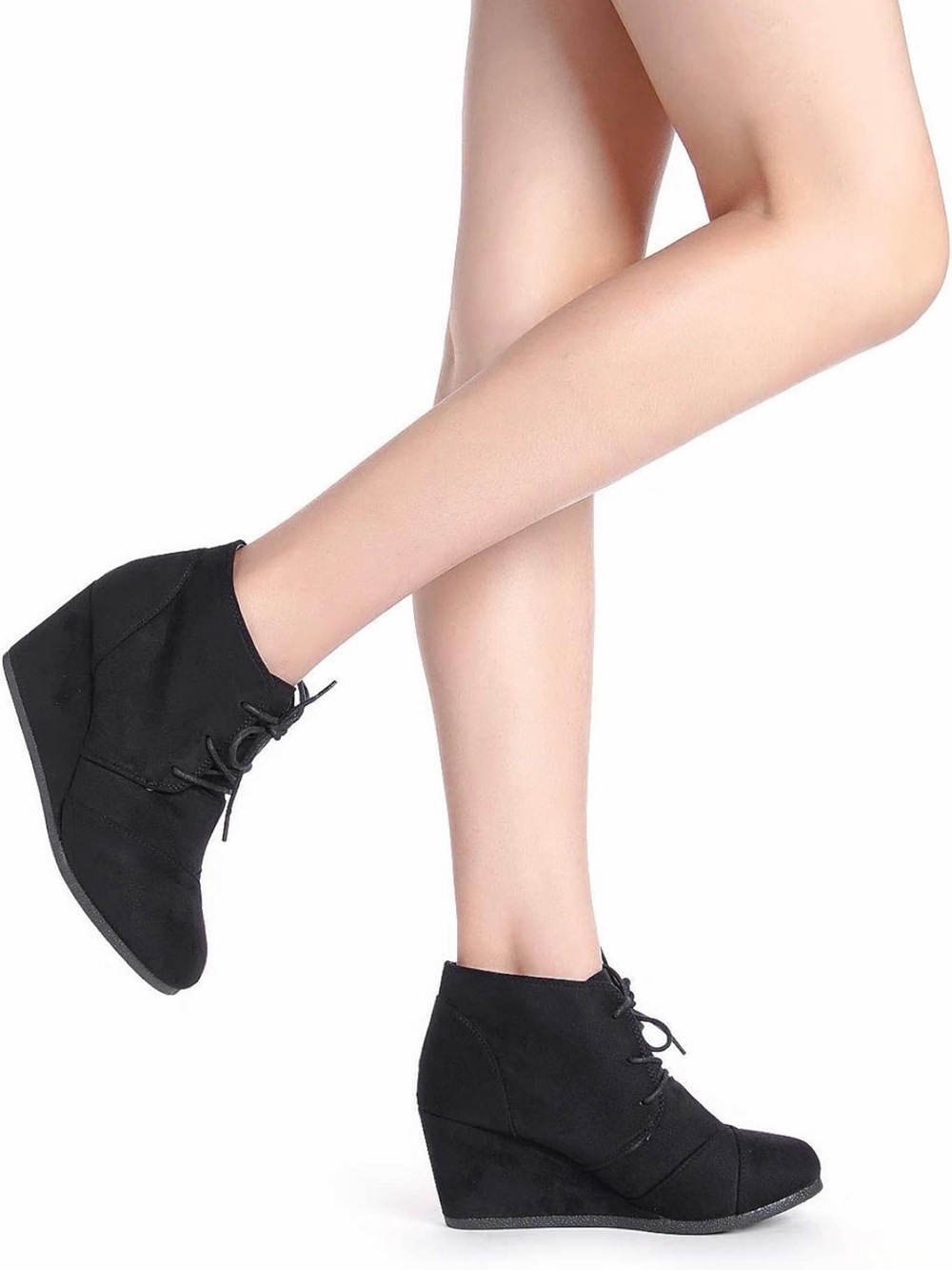 S14 Dream Pairs Casual Black Lace-Up Wedge Ankle low heel Booties NWT size 8.5 - Picture 8 of 8